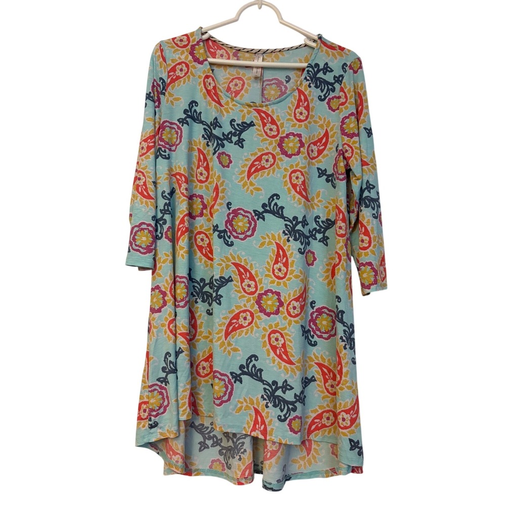 Discount Divas‎ Mint Paisley Floral High-Low Tunic Top 3/4 Sleeve Medium